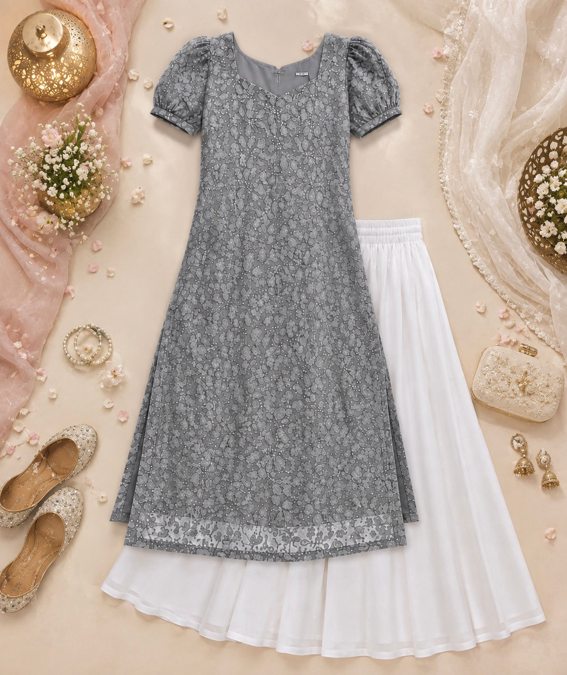 Grey Embroidered Gulnaz Designer Kurta
