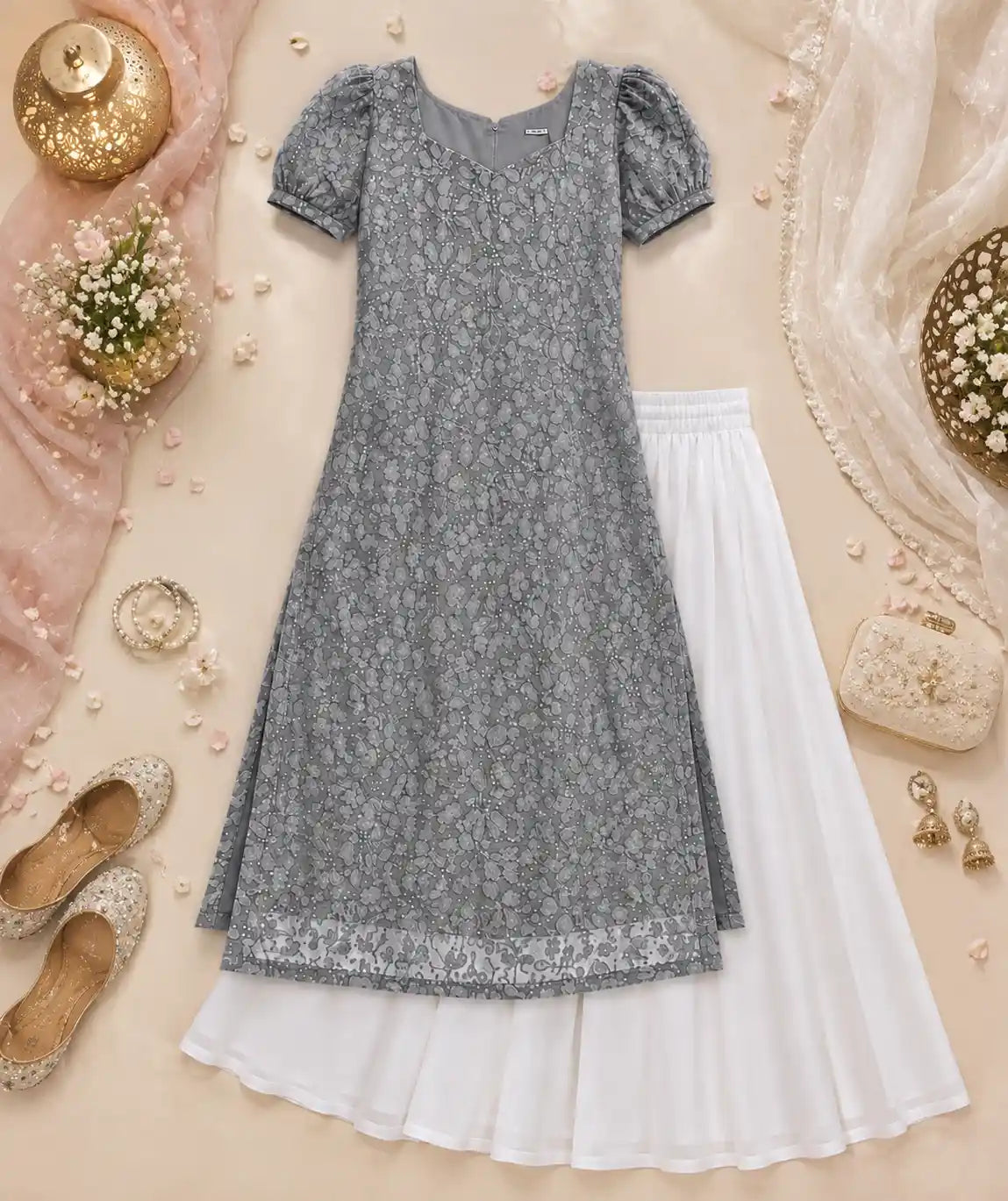 Grey Embroidered Gulnaz Designer Kurta