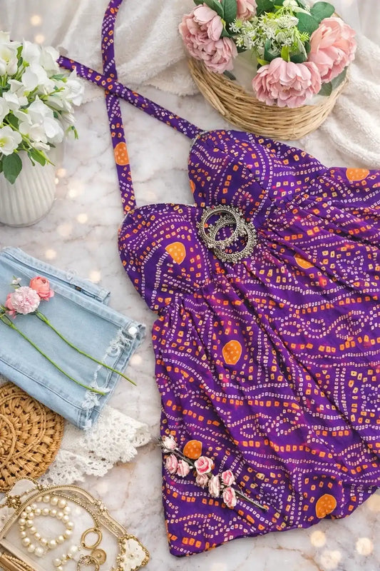 Bloom Purple Bandhej Peplum Top