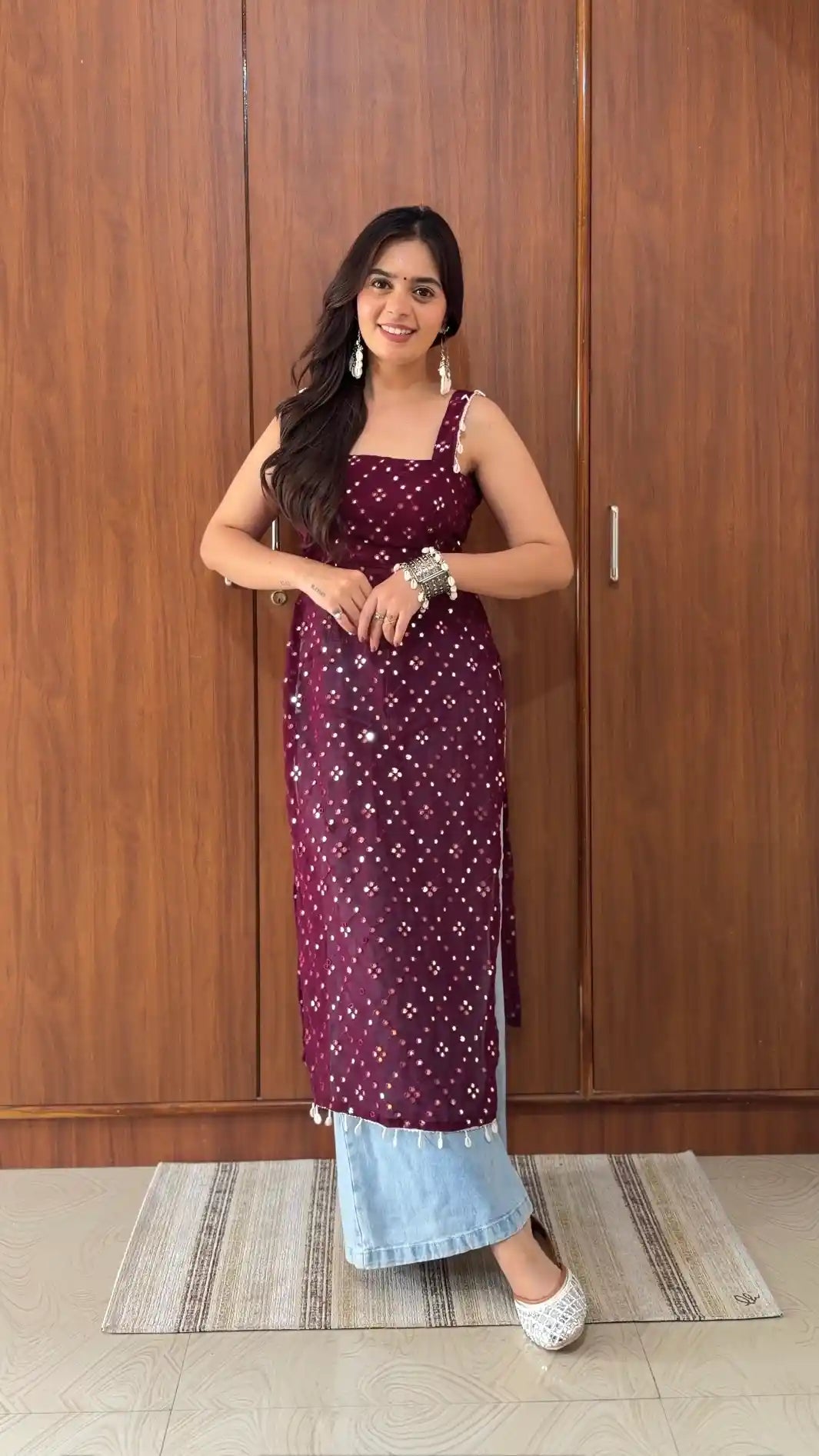 Santoshi’s Wine Embroidered Gulnaz Kurta