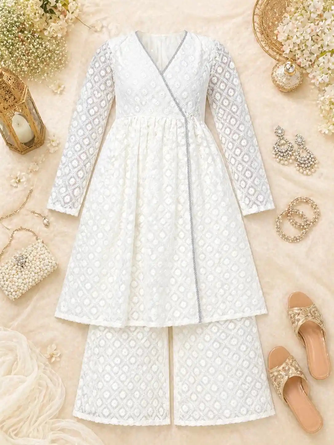 Whimsical Cream Angrakha Gulnaz Kurta Set