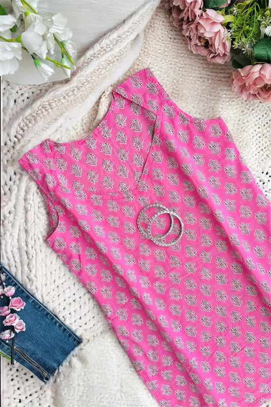 Pretty Pink Block Mul Kurta