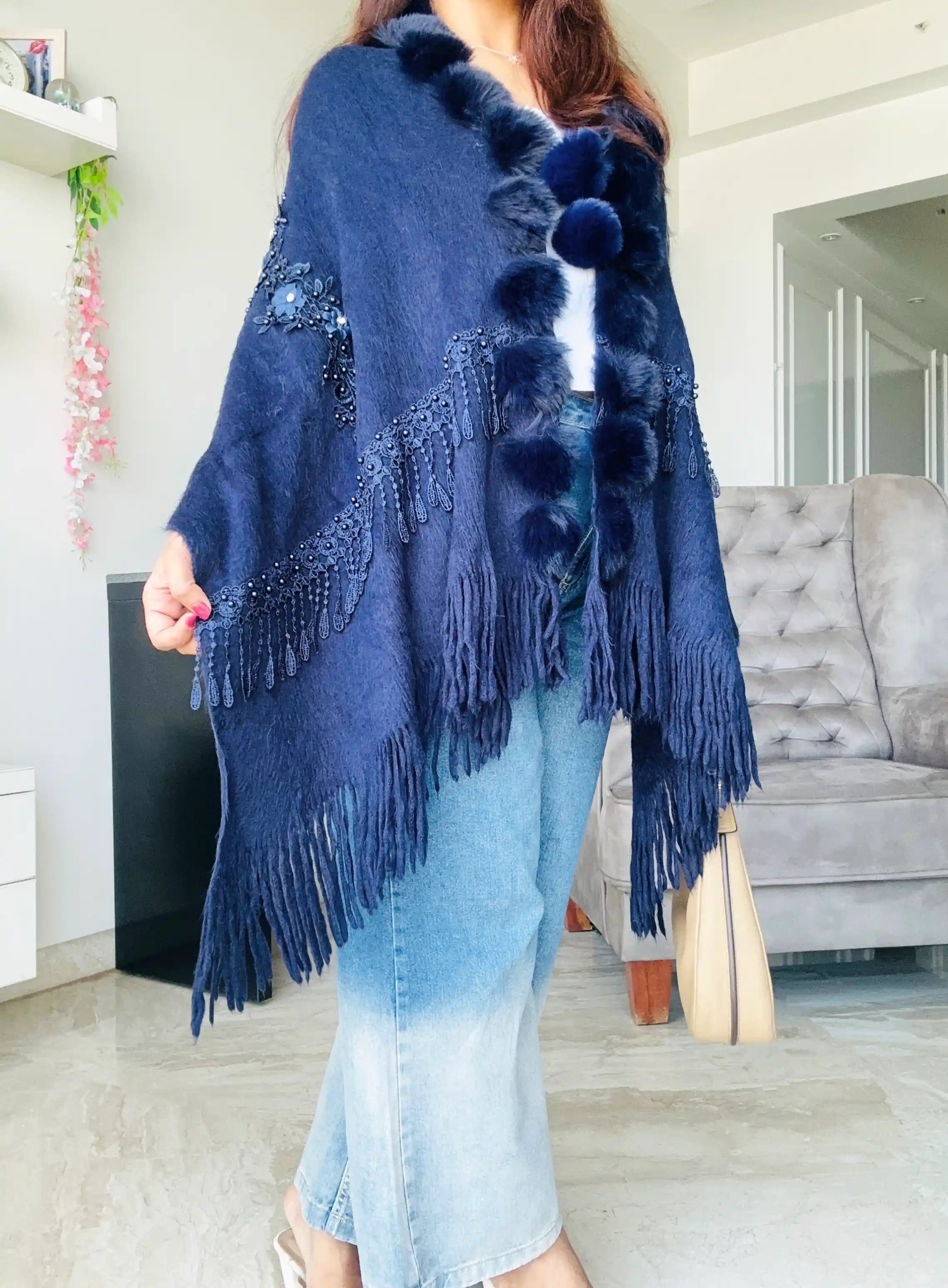 Royal Blue Fur Winter Cape