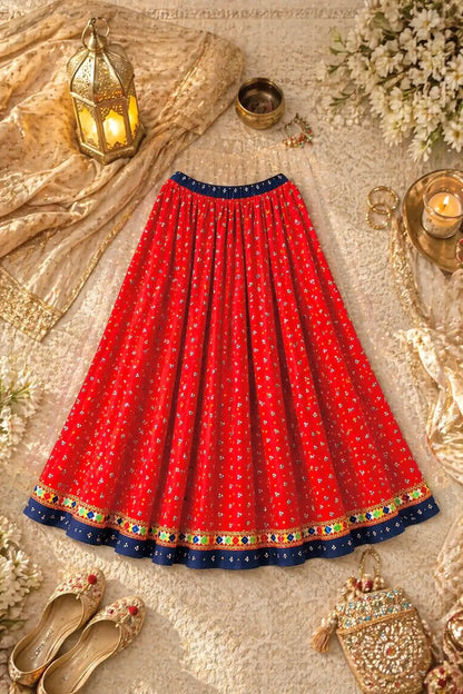 Red Bandhej Jaipuri Twirl Skirt