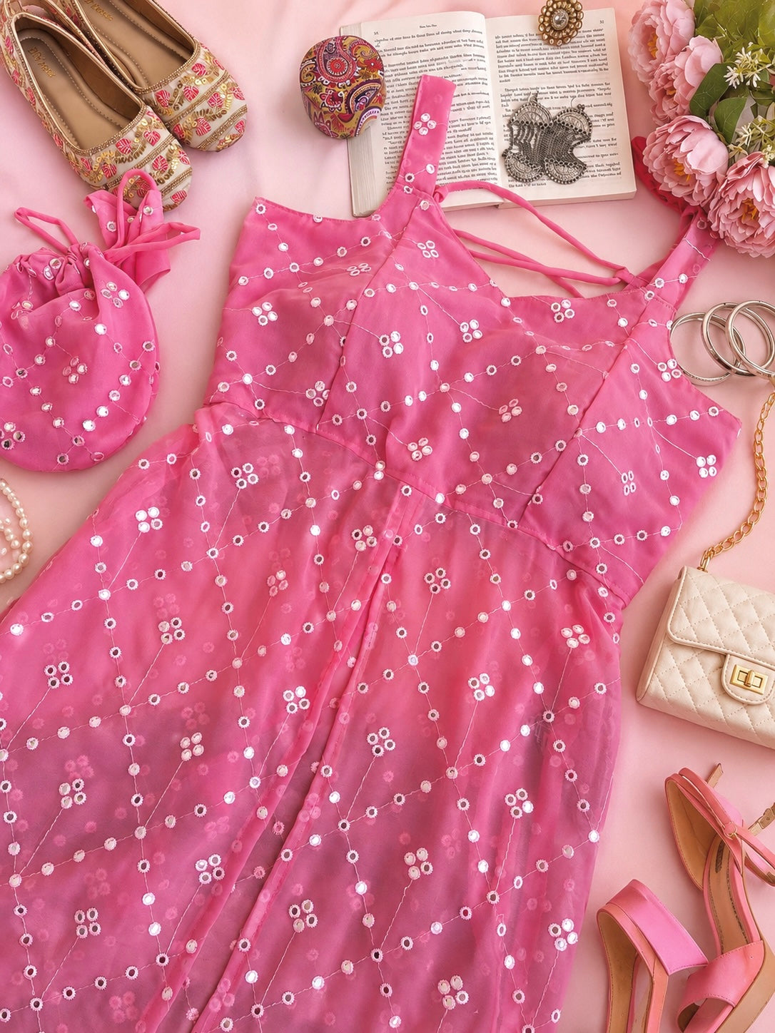 Rosey Peach Embroidered Gulnaz Kurta