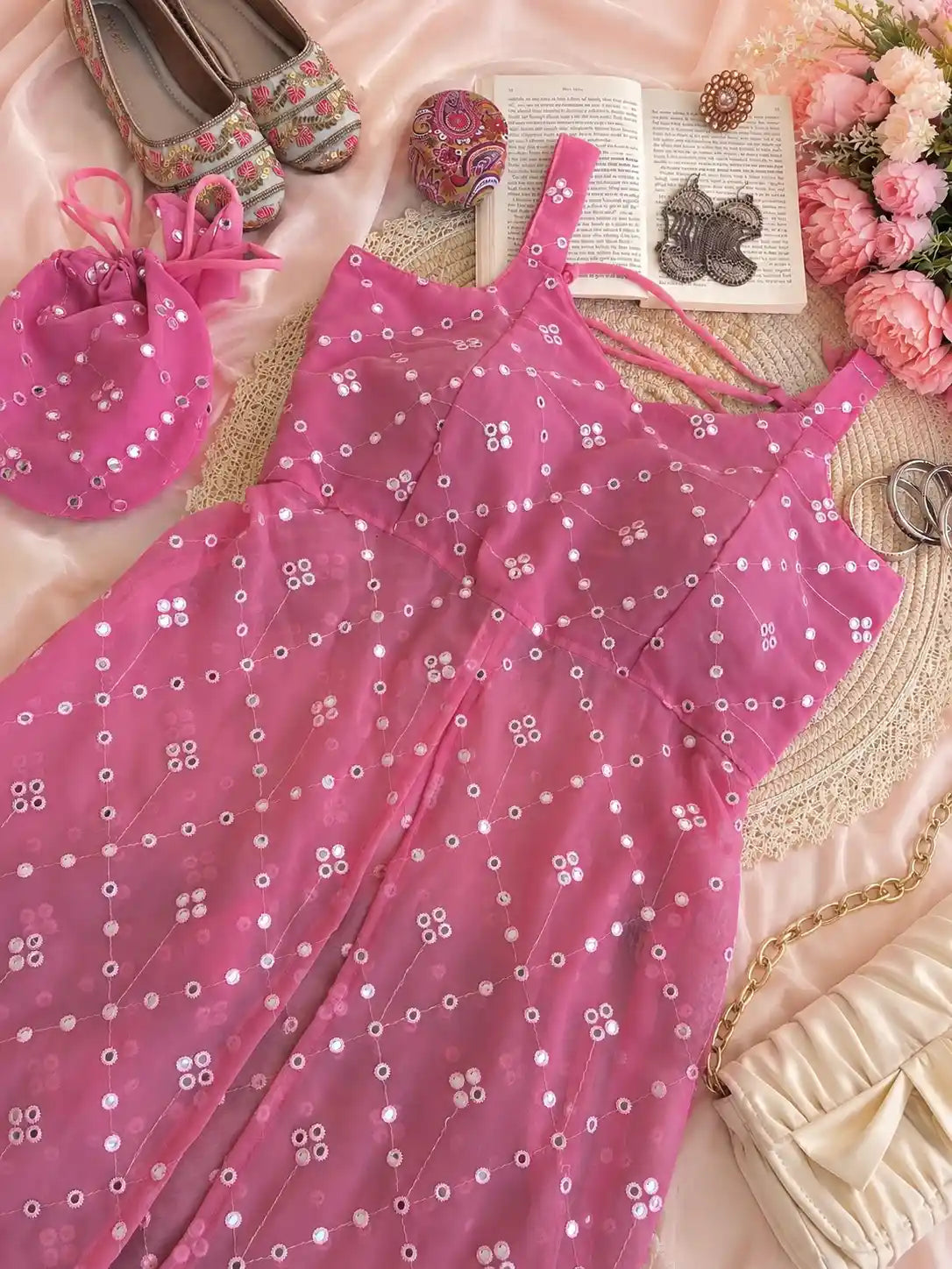 Rosey Peach Embroidered Gulnaz Kurta
