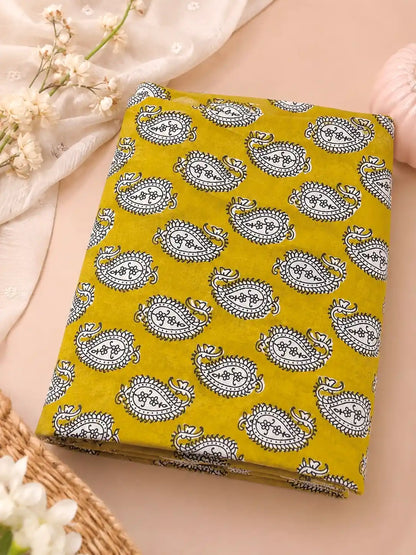 Mustard Yellow Paisley Cotton Fabric