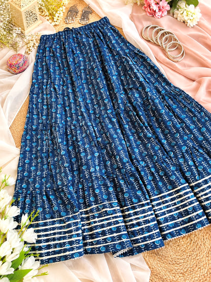 Rustic Jaipuri Indigo Flared Twirl Skirt