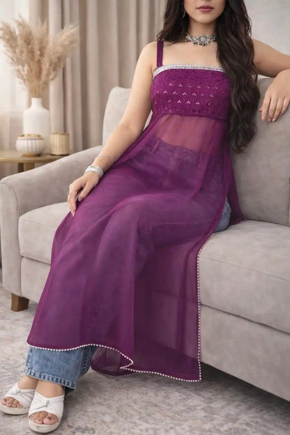 Ruhani Wine Embroidered Gulnaz Kurta