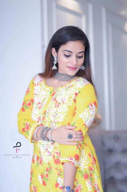 Blush Yellow Mulmul Chikan Kurta