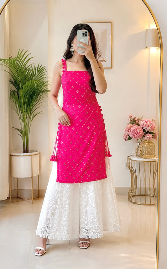 Shimmer Pink Embroidered Gulnaz Kurta
