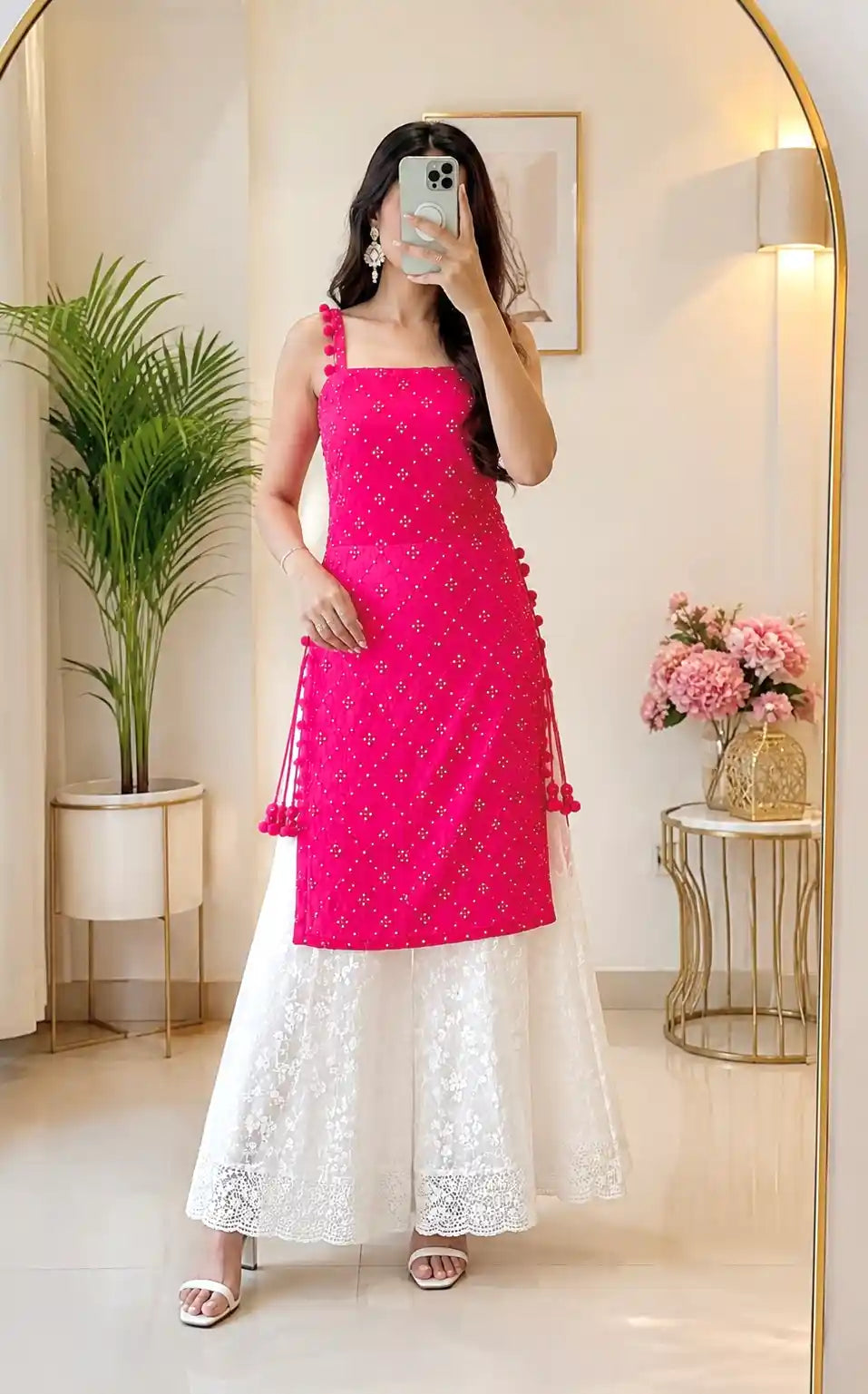 Shimmer Pink Embroidered Gulnaz Kurta