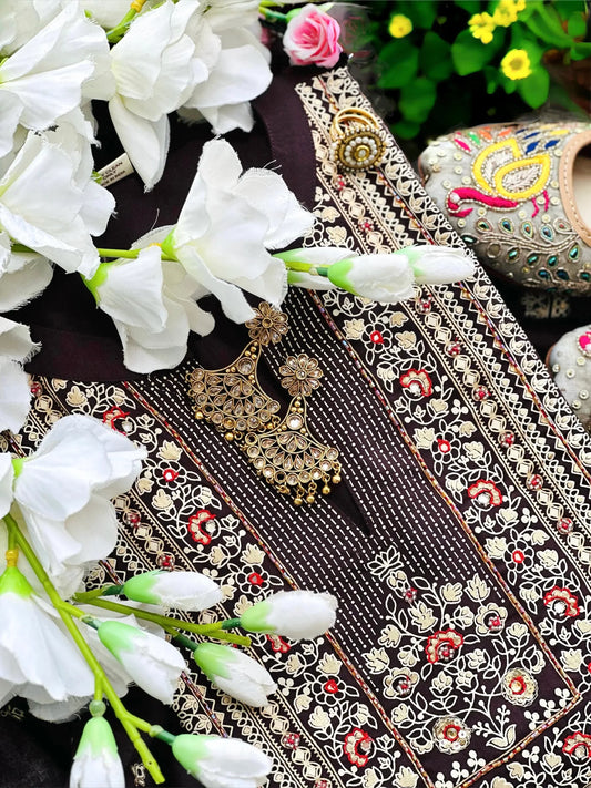 Meher Brown Embroidered Suit Set - Passion for Fashion by Shivani