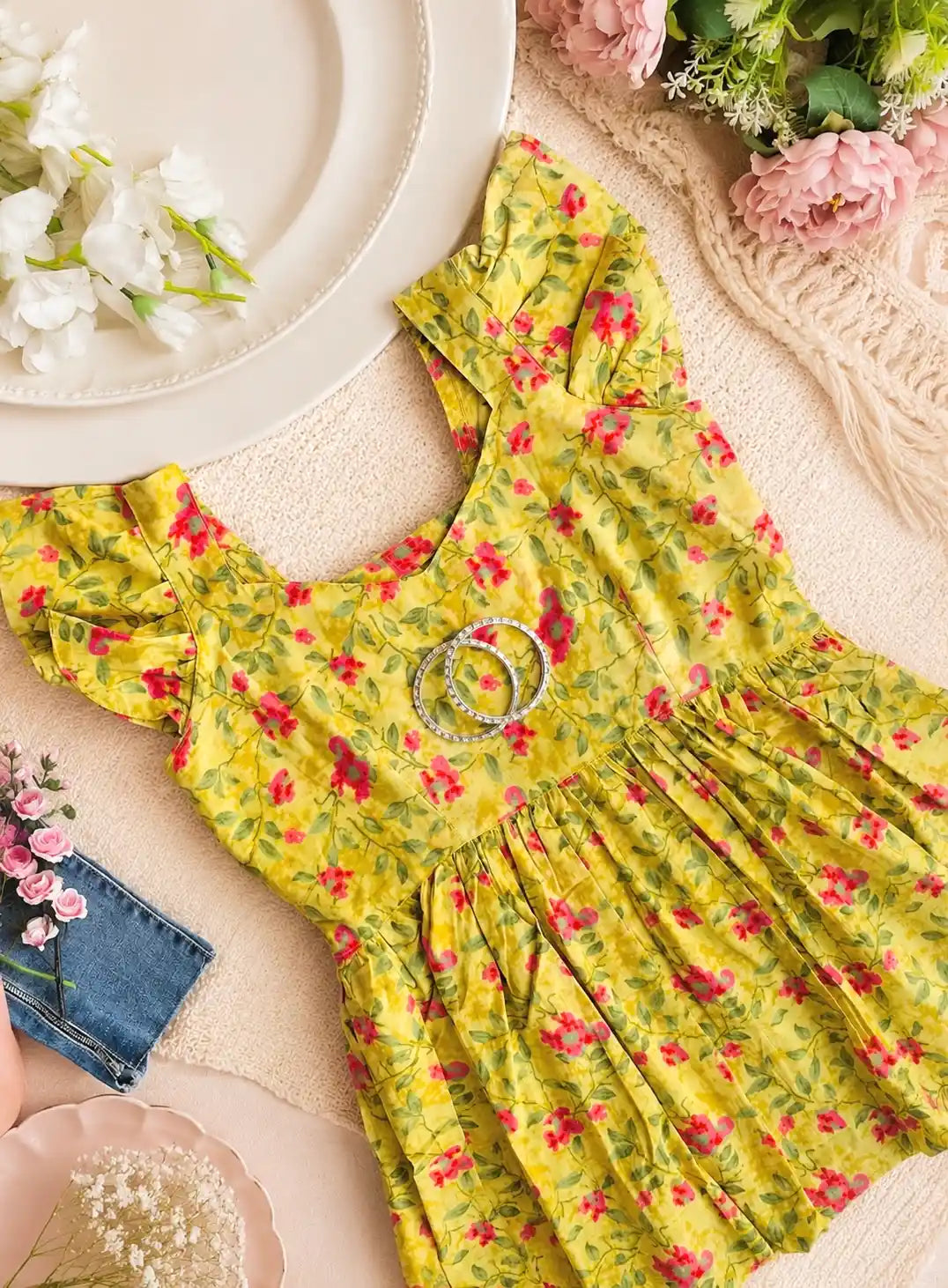 Pink Flower Frill Peplum