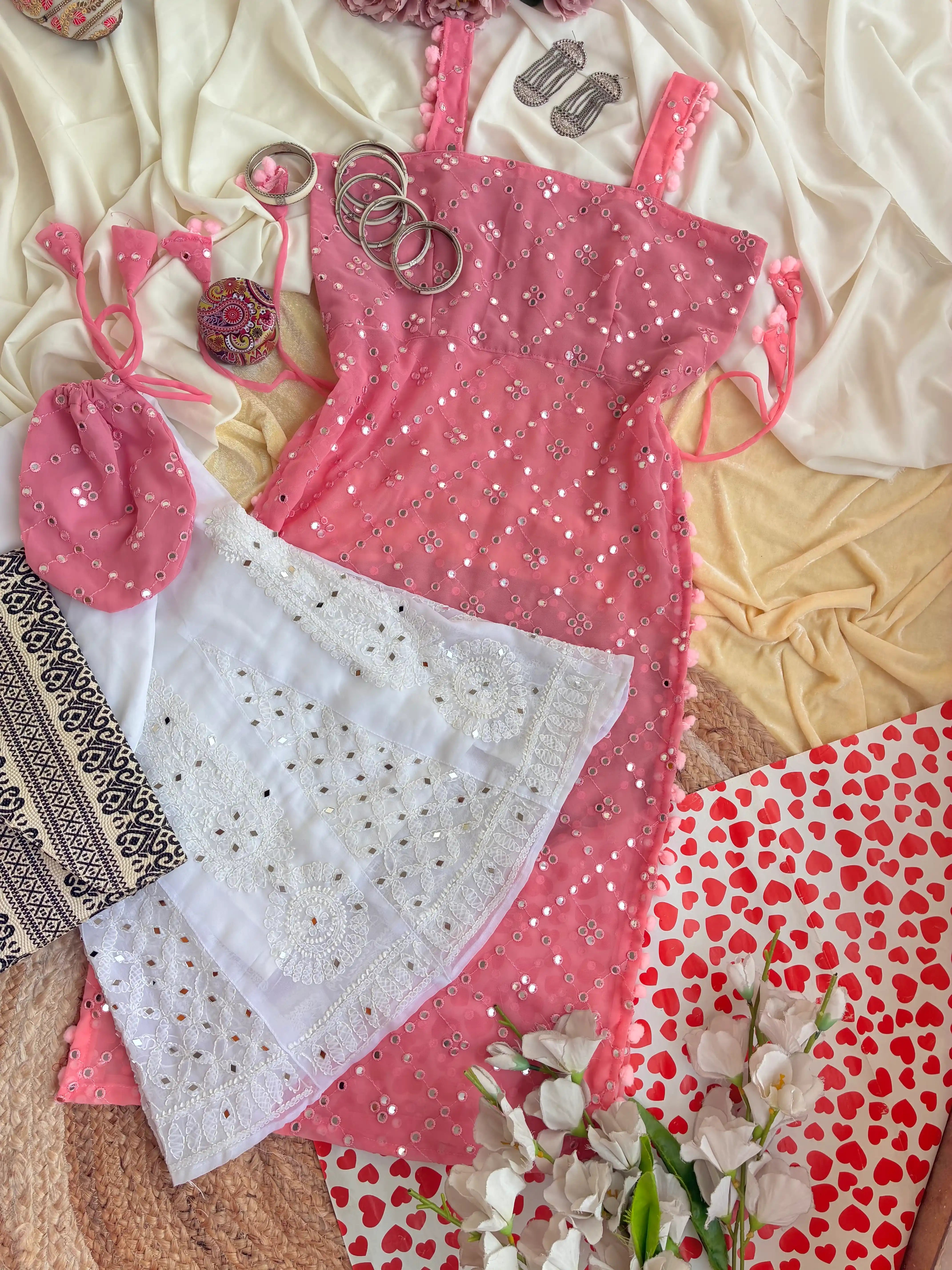 Shimmer Peach Embroidered Gulnaz Kurta