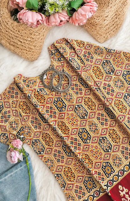 Mustard Jaipuri Cotton Short Kurta