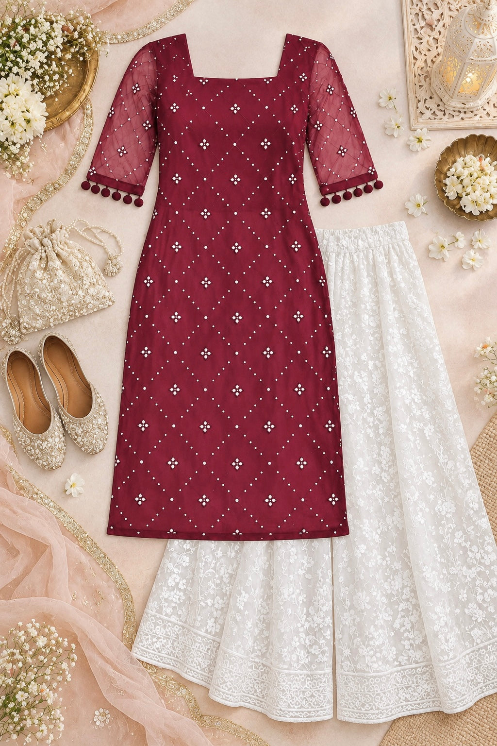Jaaz Wine Embroidered Gulnaz Kurta