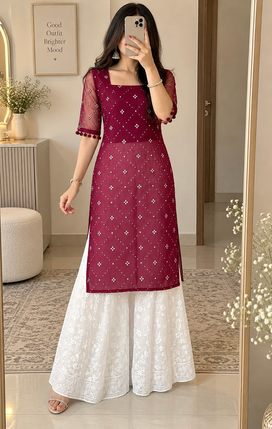 Jaaz Wine Embroidered Gulnaz Kurta
