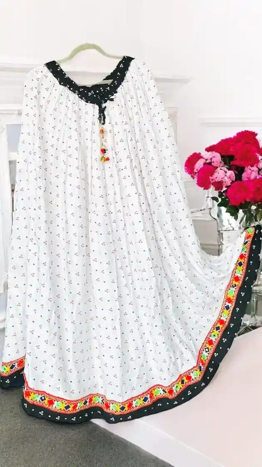 White Bandhej Jaipuri Skirt