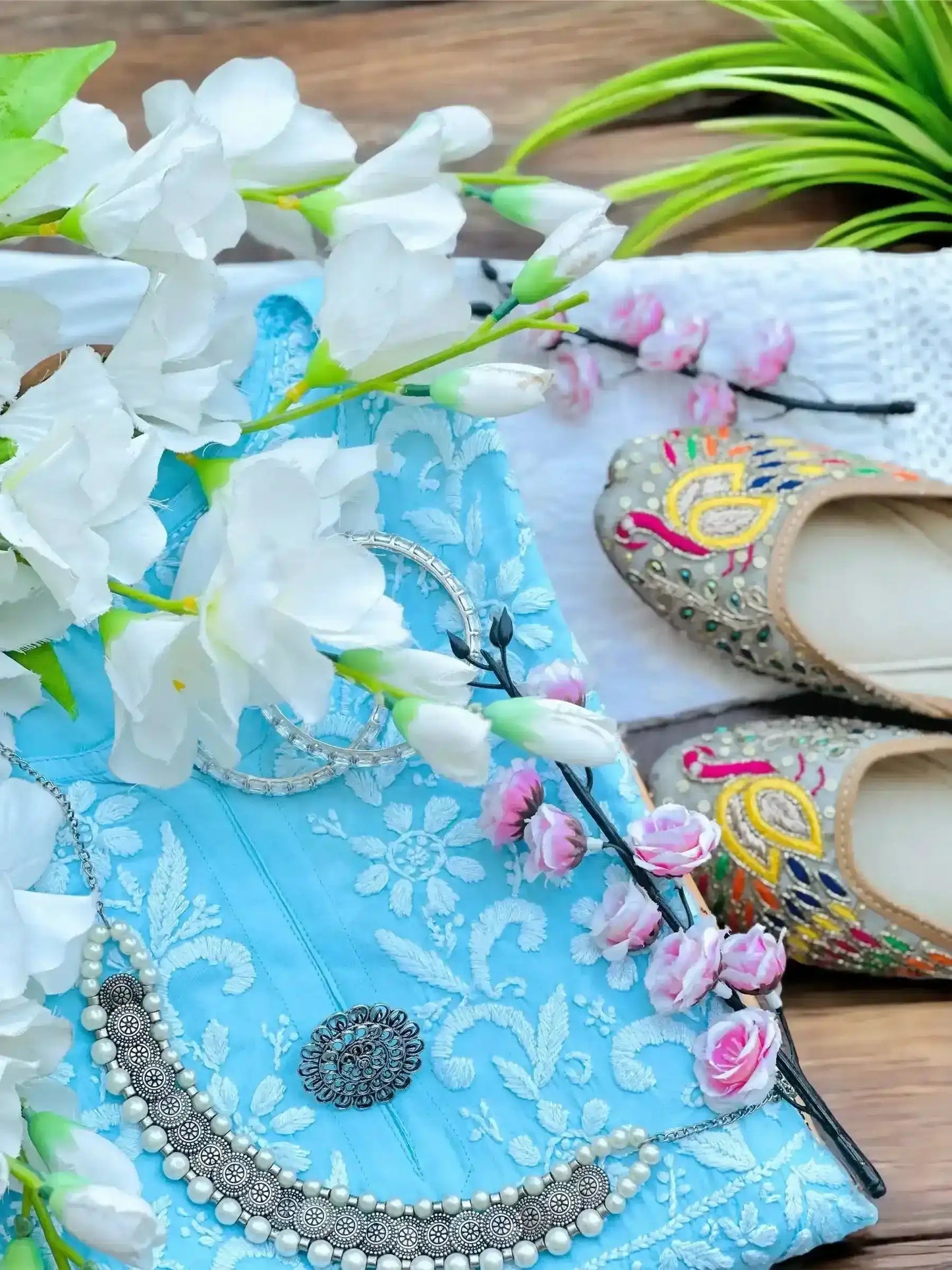 Blush Blue Chikan Nazakat Kurta