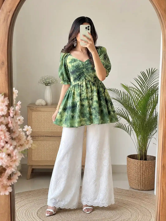 Forest Green Tye Dye Peplum Top