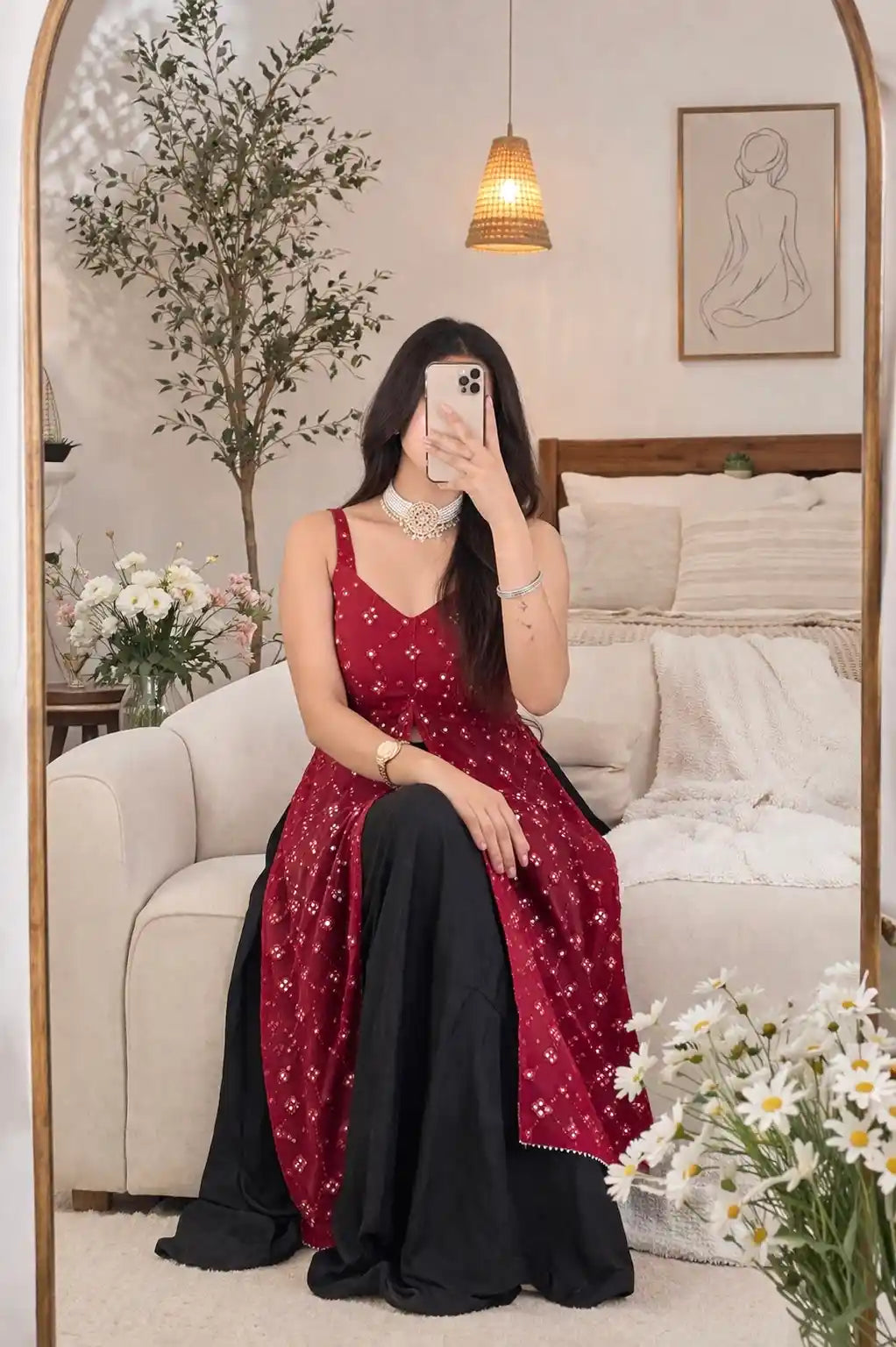 Shiraz Maroon Gulnaz Embroidered Kurta