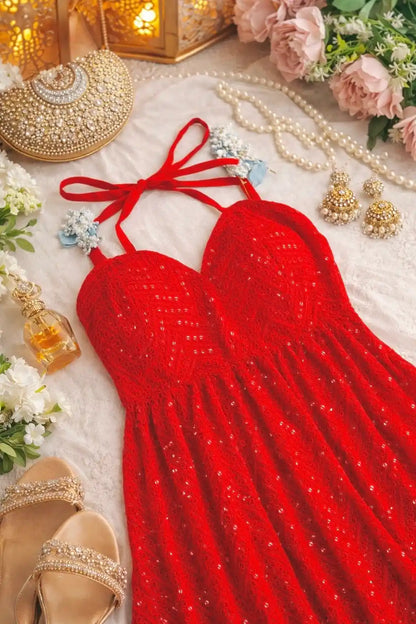 Nakhra Red Gulnaz Embroidered Peplum