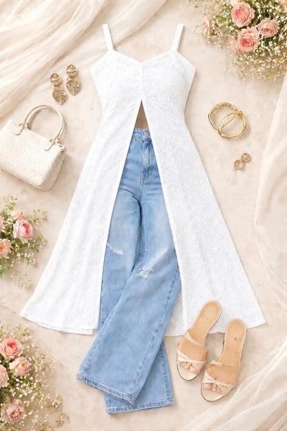 Noor White Mirror Gulnaz Slit Kurta