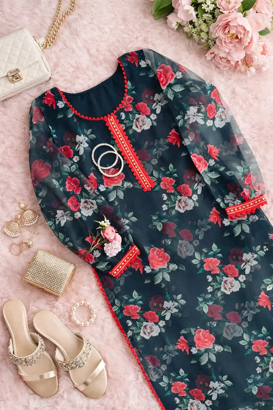 Dusky Black Organza Gulnaz Kurta