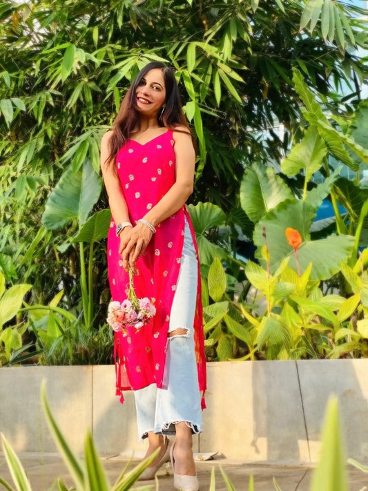 Hot Pink Denim Gulnaz Kurta - Passion for Fashion by Shivani