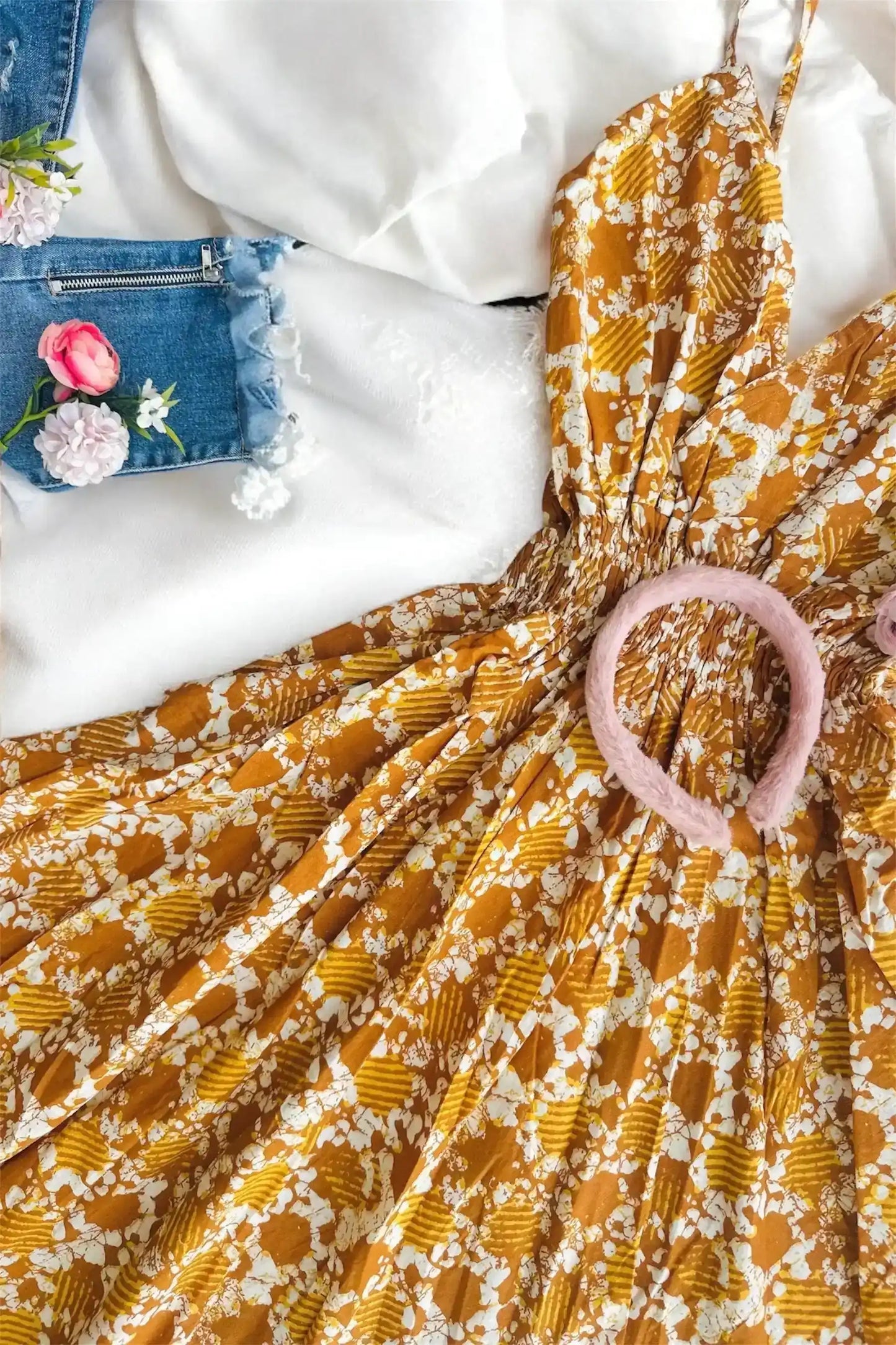 Batique Mustard Smoky Twirl Dress