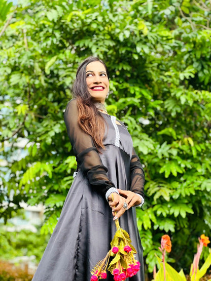 Jhalak Black Satin Gulnaz Ensemble