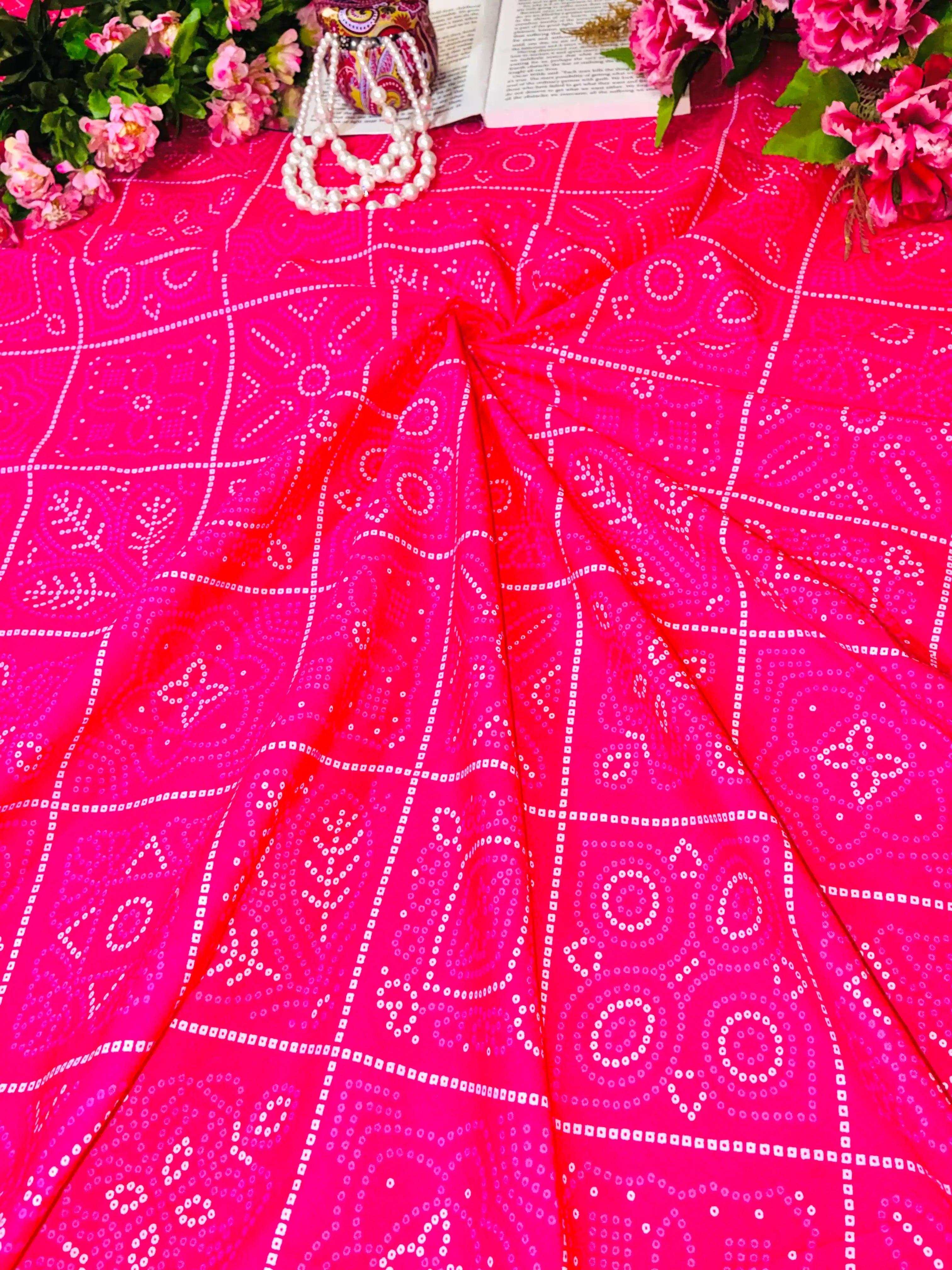 Hot Pink Bandhani Style Cotton Fabric