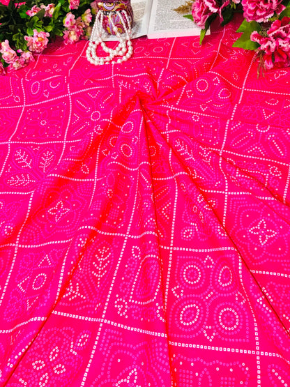 Hot Pink Bandhani Style Cotton Fabric