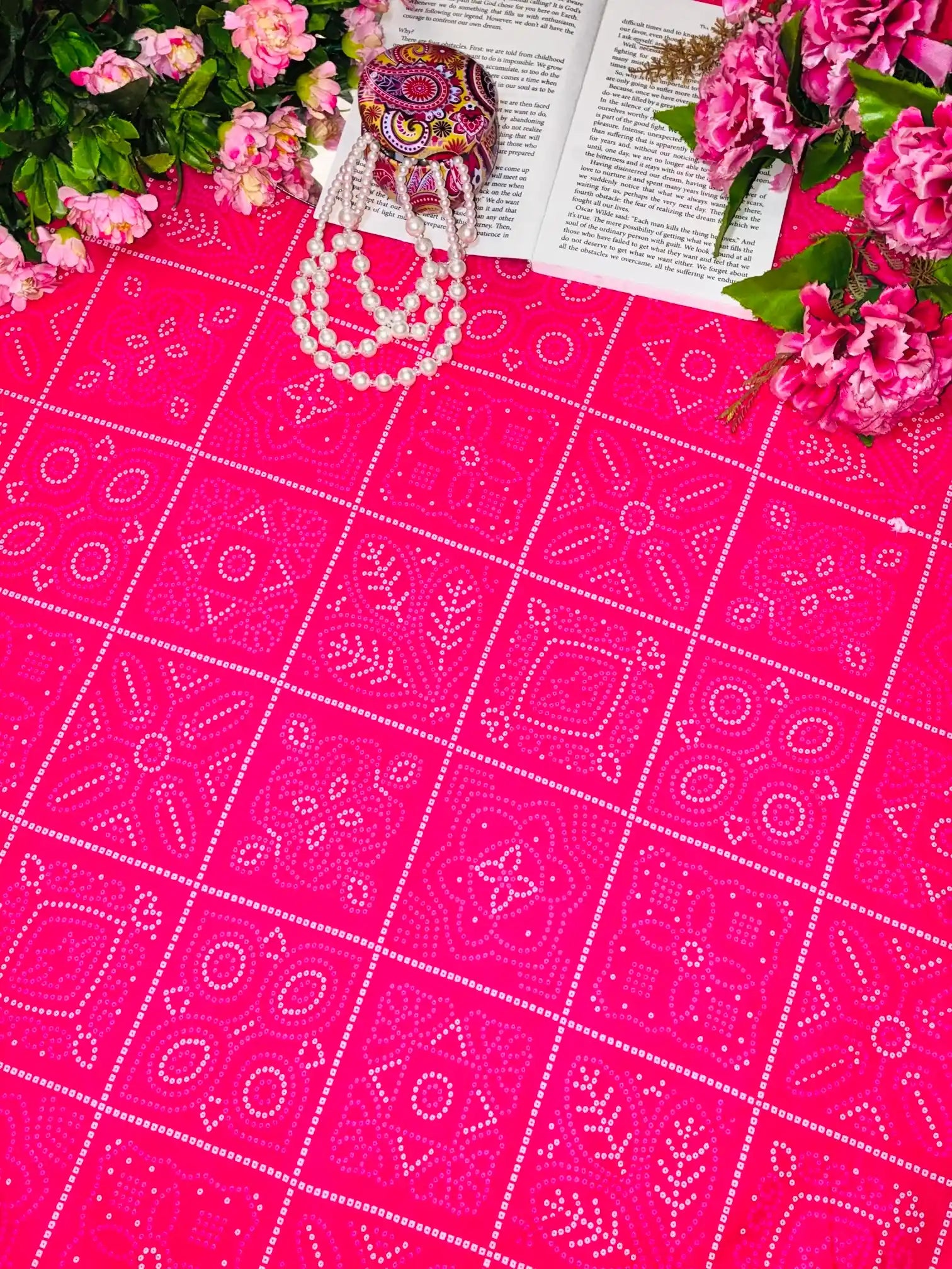 Hot Pink Bandhani Style Cotton Fabric