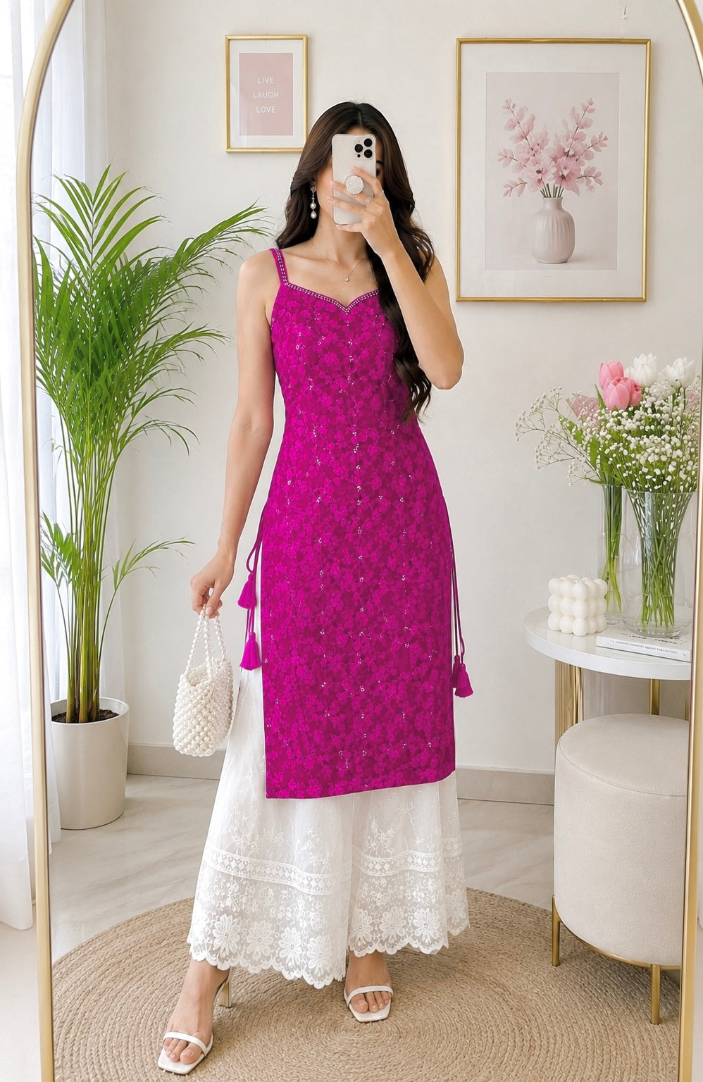 Gulnaz Fuchsia Embroidered Straight Kurta