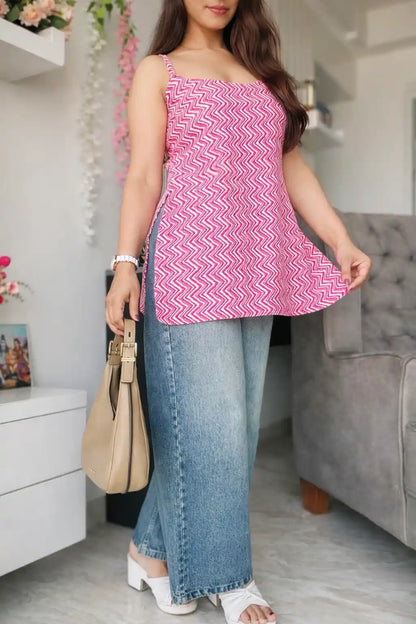Pink Rangriti Budget Kurta
