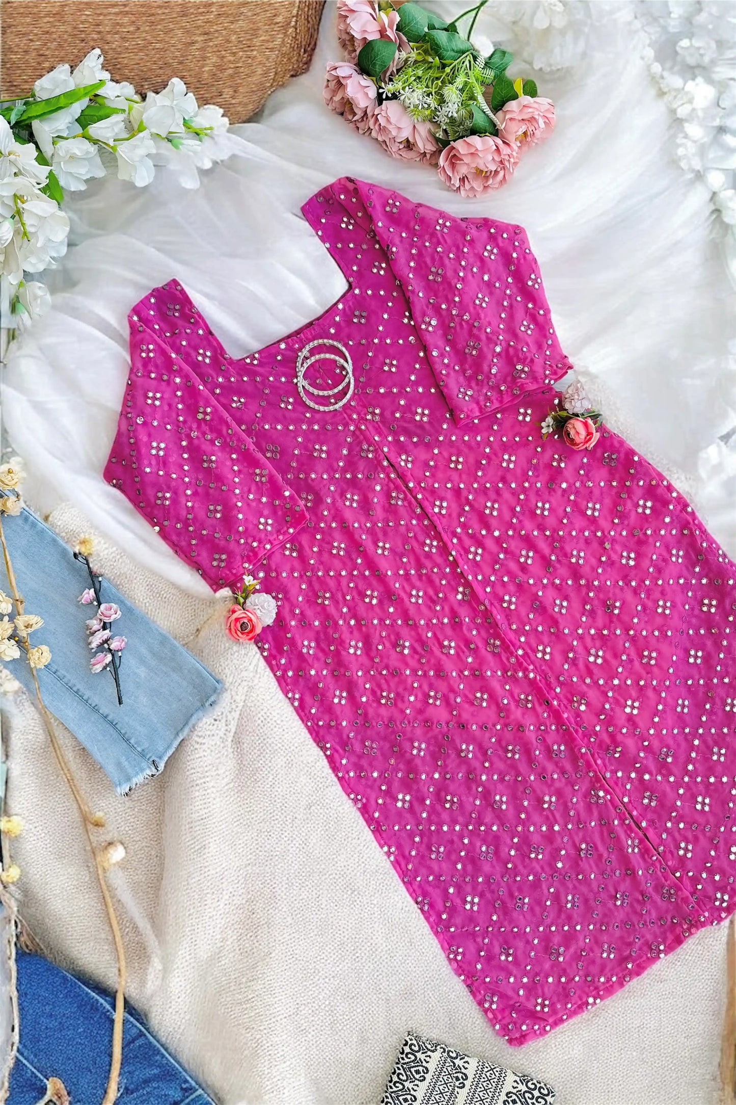 Sparkle Peach Mirror Gulnaz Kurta