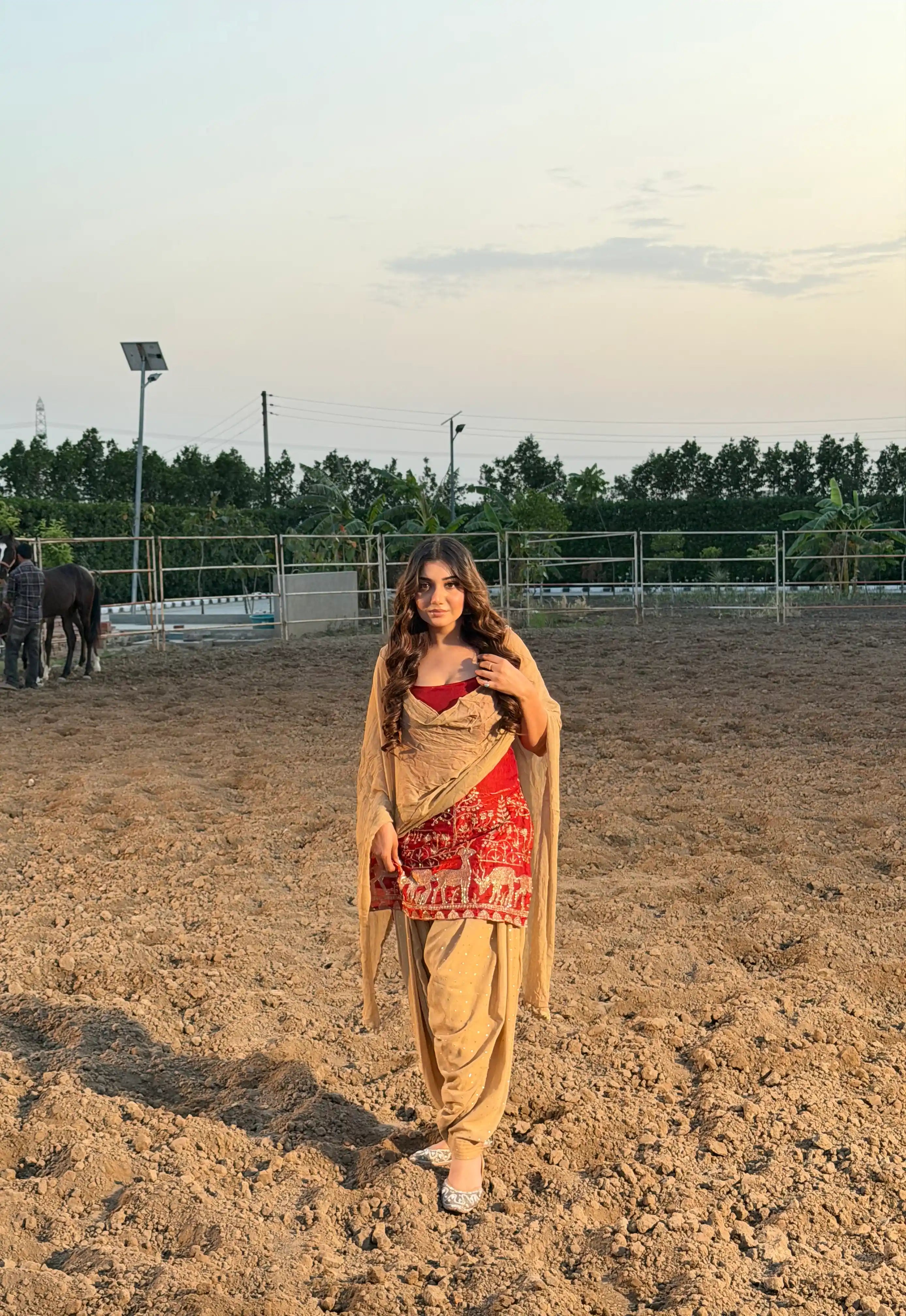 Scarlet Embroidered Motif Patiala Set