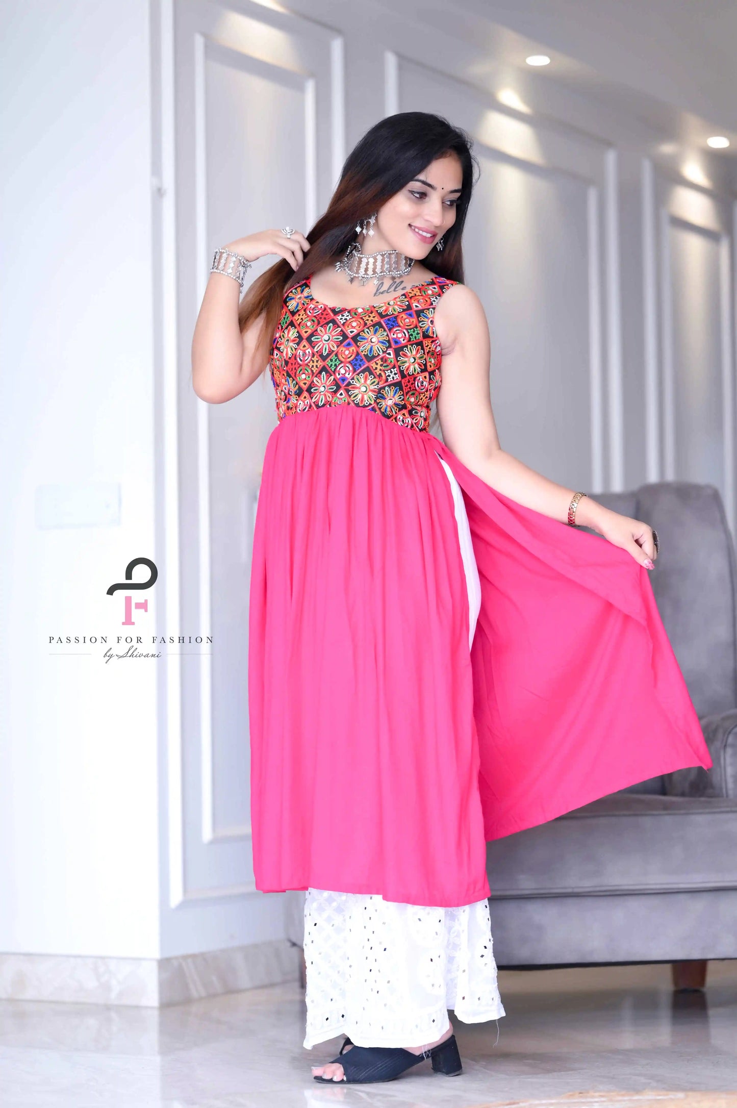 Gamti Pink Gulnaz Embroidered Kurta