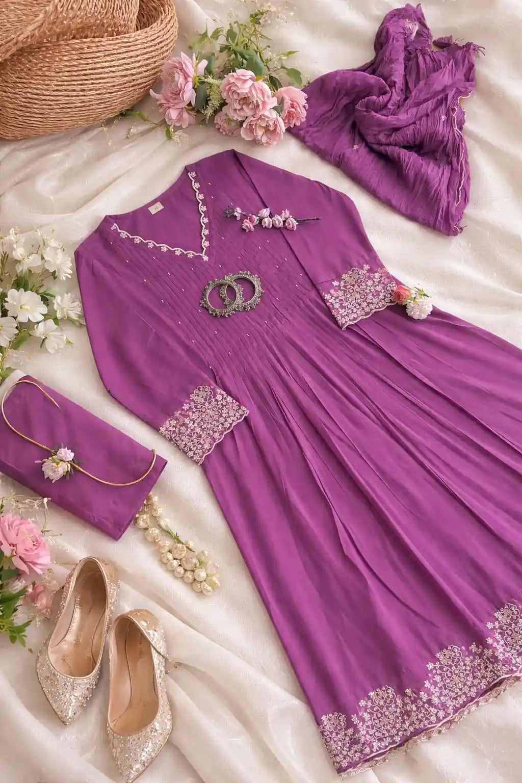Elegant Purple Embroidered Kurta Set