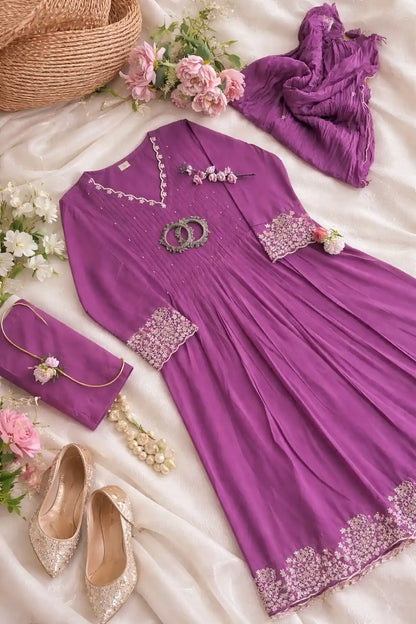 Elegant Purple Embroidered Kurta Set