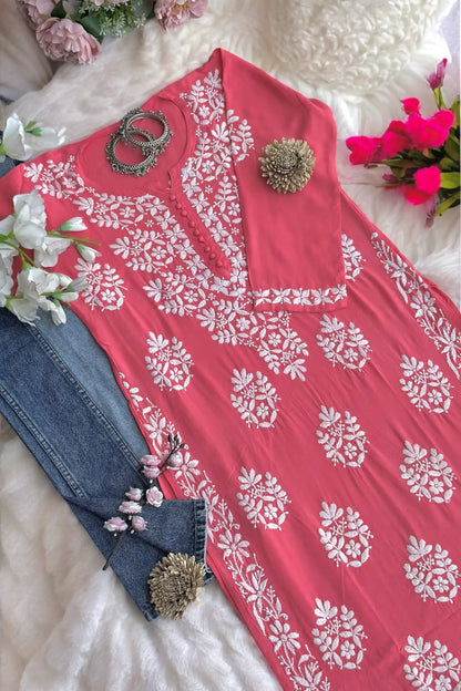 Blush Peach Gulzar Chikan Kurta