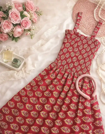 Maroon Block Smoky Twirl Dress