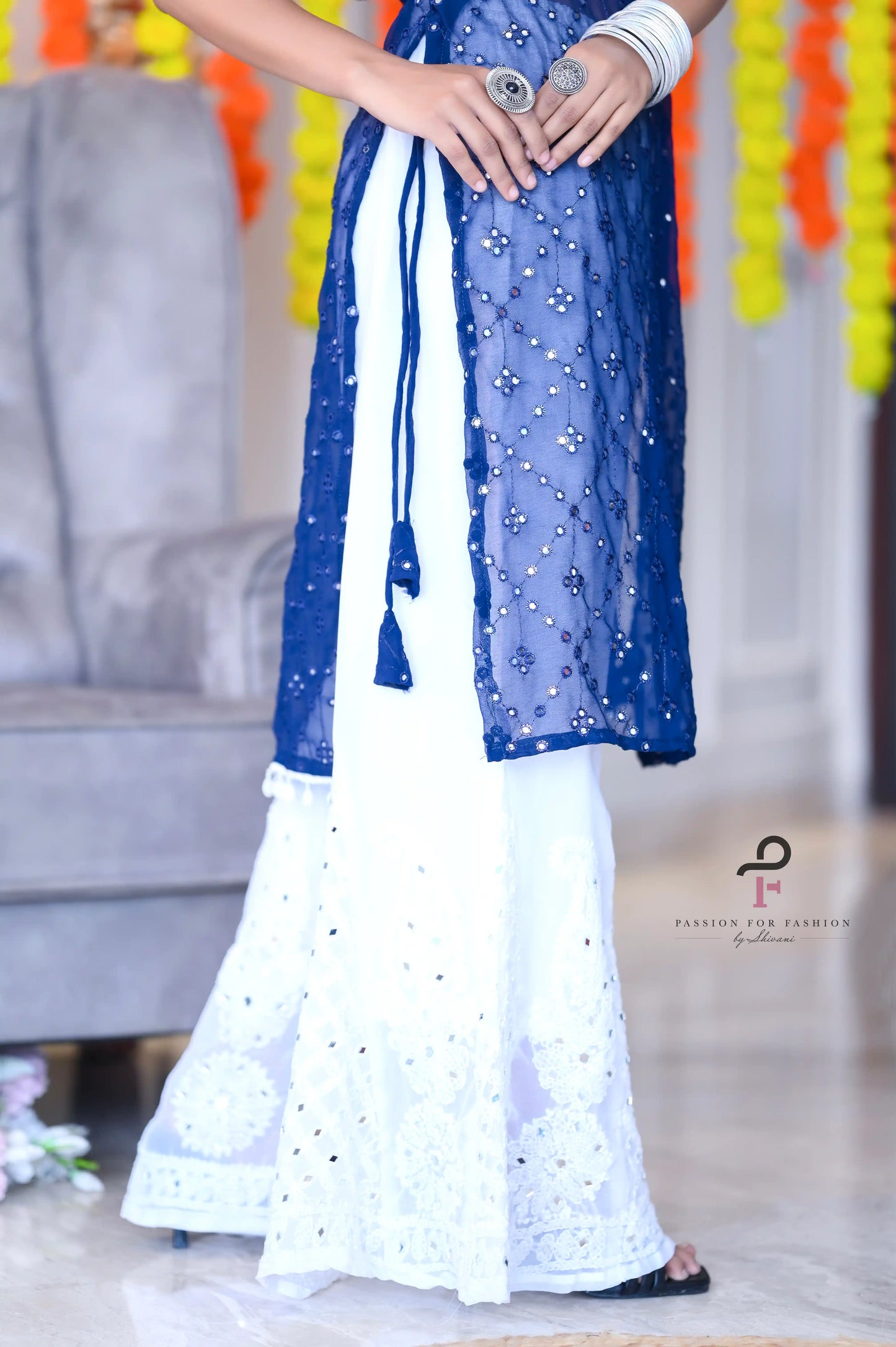 Shimmer Blue Gulnaz Embroidered Kurta