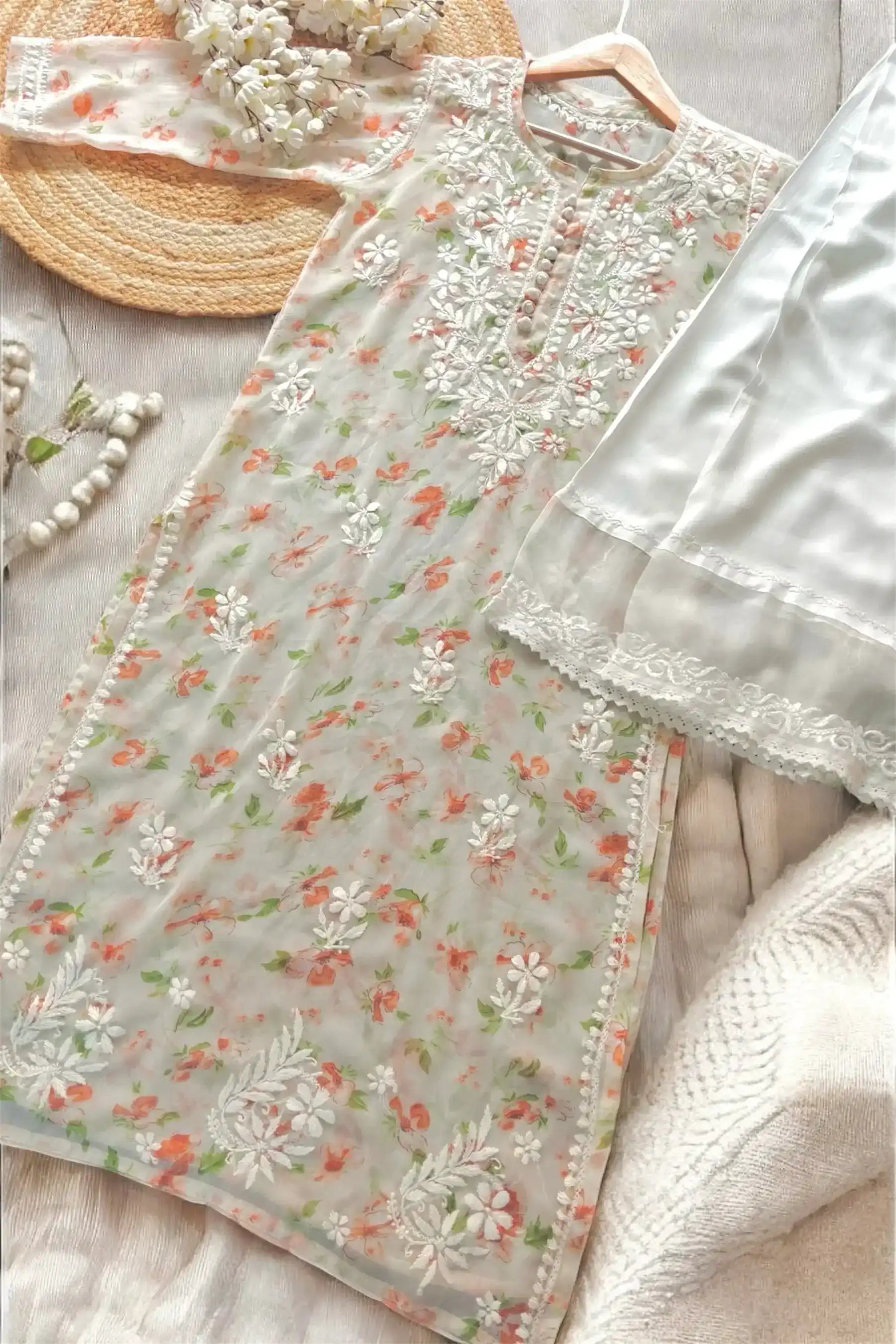 Blush Cream Nazakat Chikan Kurta