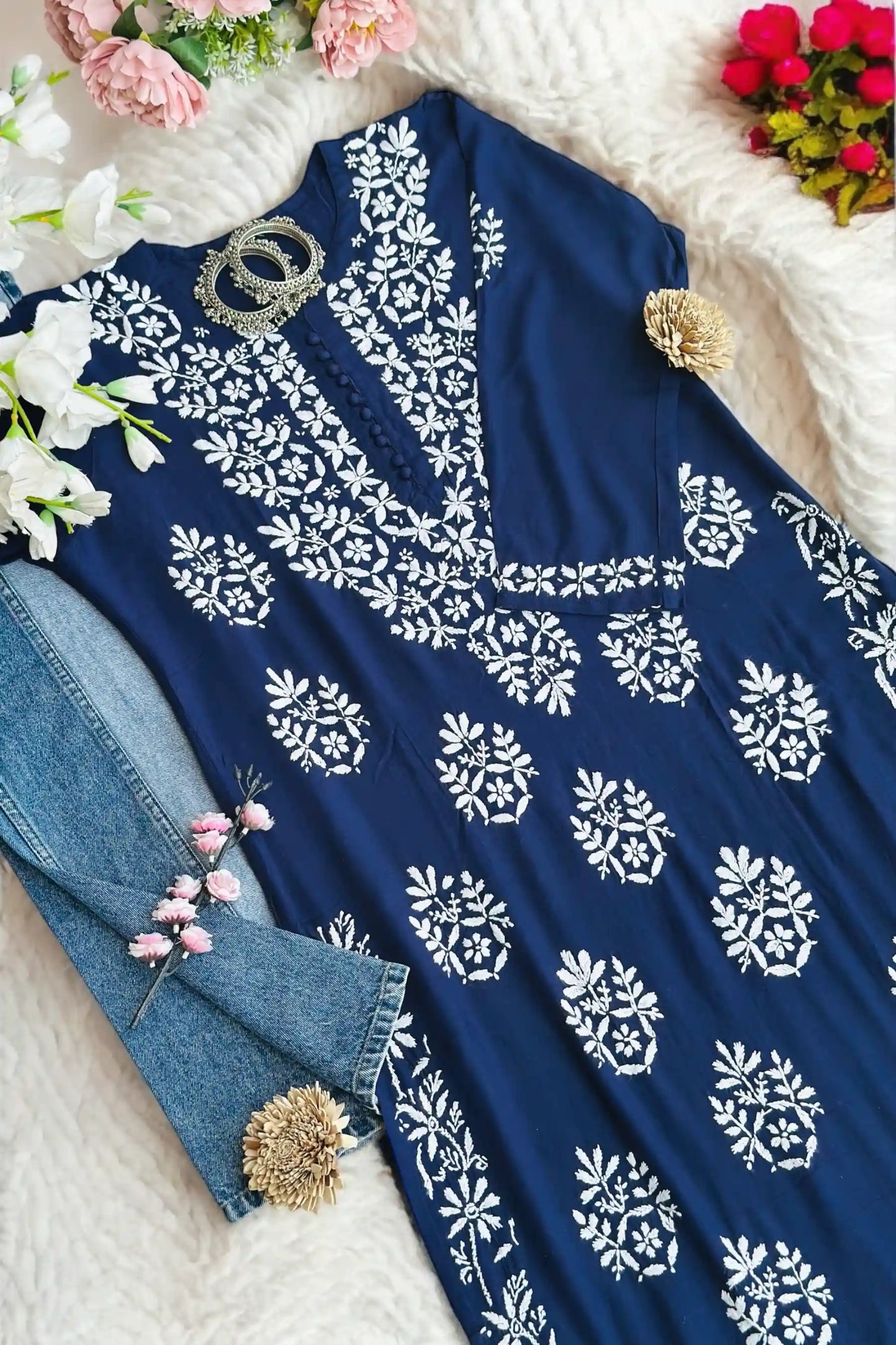 Shimmer Blue Gulzar Chikan Kurta