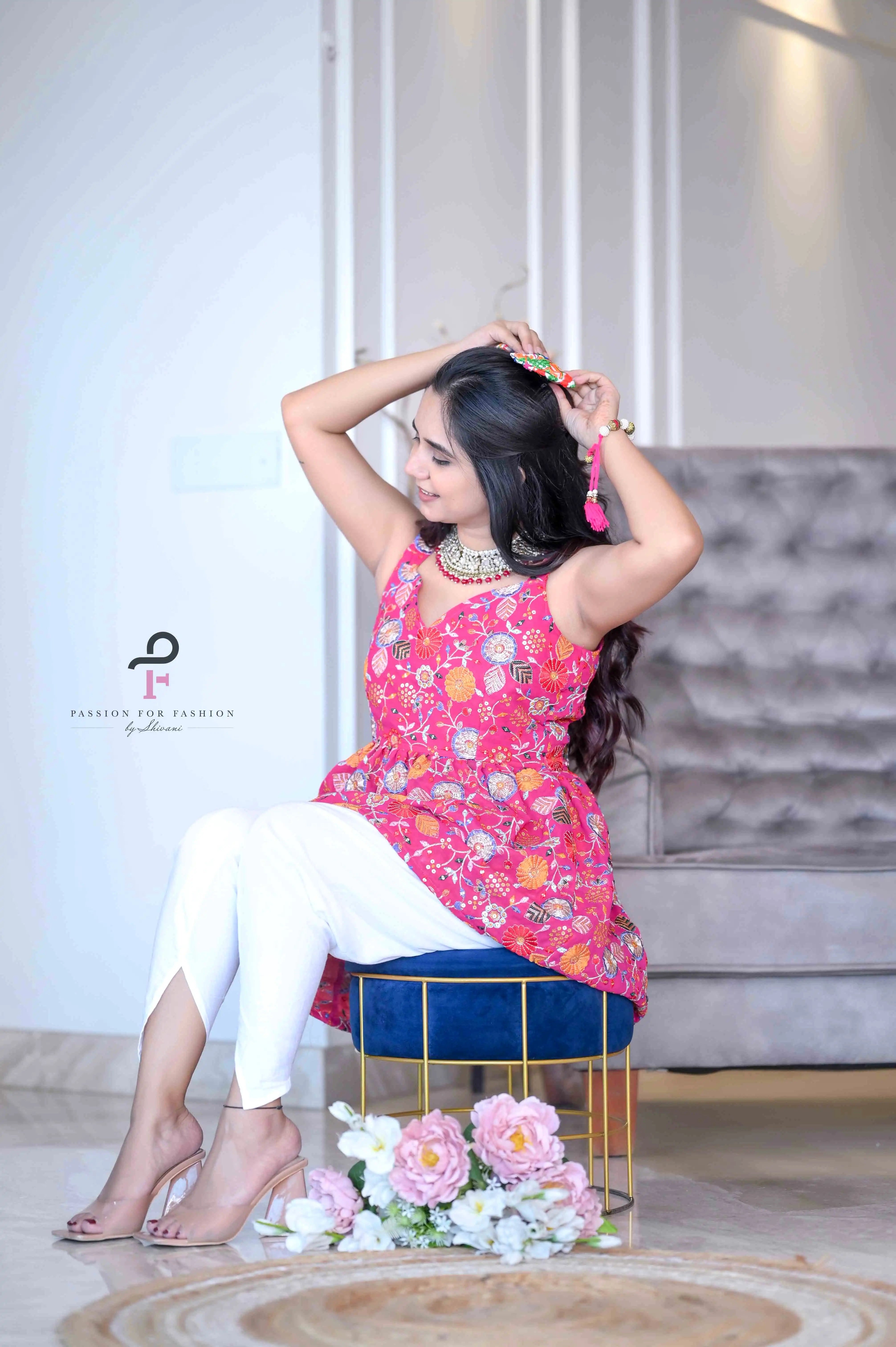 Rosy Pink Gulnaz Embroidered Peplum