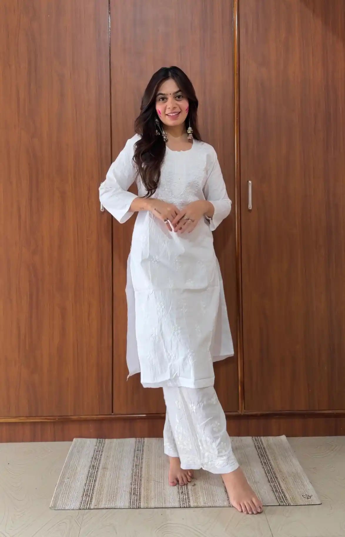 Soft White Chikan Embroidered Kurta