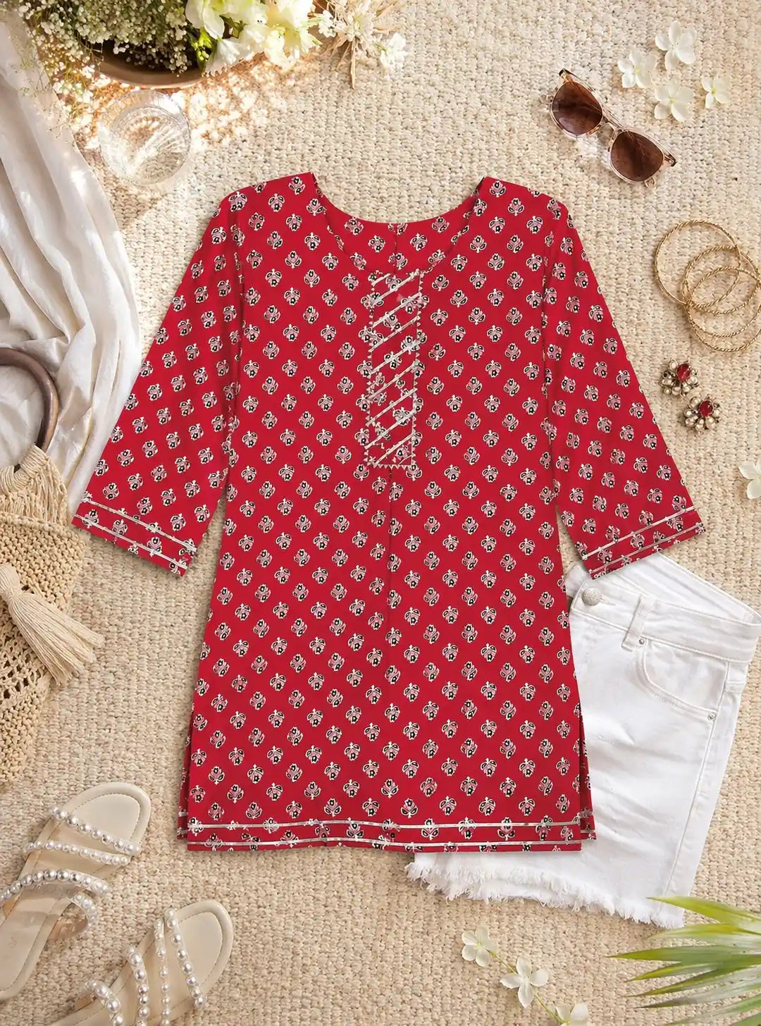 Maroon Block Budget Short Kurta